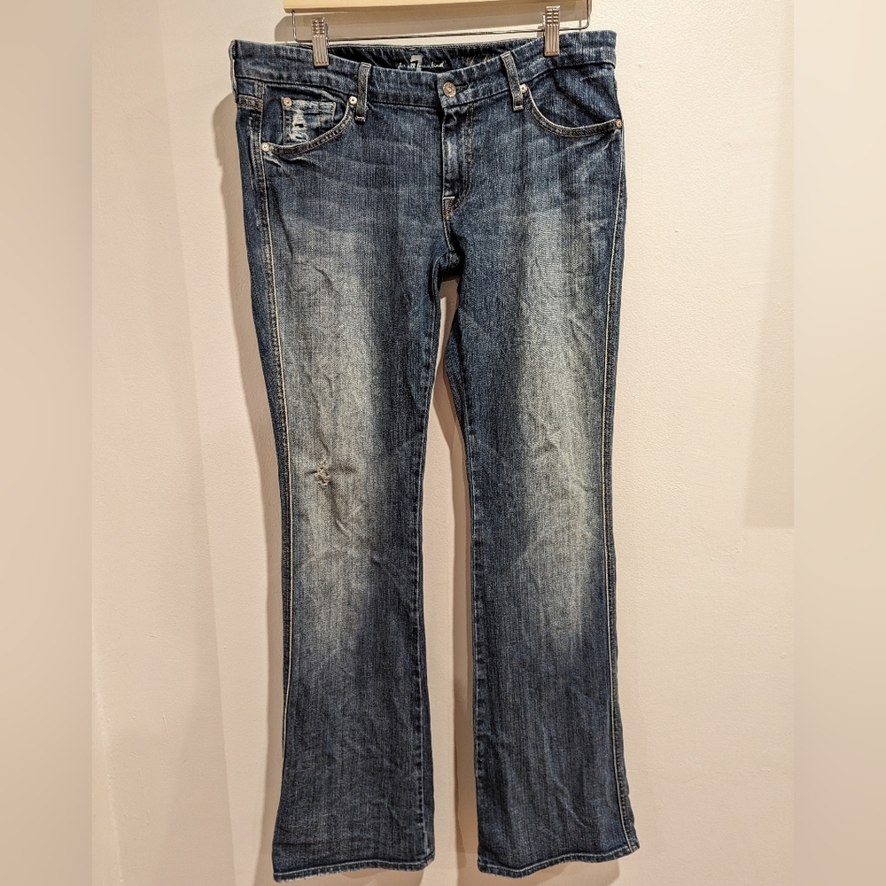 7 For All Mankind Women's A's Pocket Flare Leg Jeans With Distressing Size 32